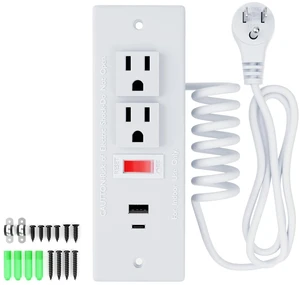 Drawer Outlet Kit, Recessed Furniture Power Strip with Overload Protection Switch, PD 20W Fast Charging, Clutter-Free Drawer Socket with 4 Power Outlets, 7.2 FT Power Cord, Spring Cable, UL Listed Drawer Outlet Kit, Recessed Furniture Power Strip with Overload Protection Switch, PD 20W Fast Charging, Clutter-Free Drawer Socket with 4 Power Outlets, 7.2 FT Power Cord, Spring Cable, UL Listed