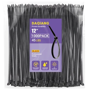 12 Inch Zip Ties (1000 Pack) - 45 lb Tensile Strength, Black Self-Locking Nylon Cable Ties for Indoor & Outdoor Use 12 Inch Zip Ties (1000 Pack) - 45 lb Tensile Strength, Black Self-Locking Nylon Cable Ties for Indoor & Outdoor Use