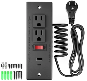 Drawer Outlet Kit, Recessed Furniture Power Strip with Overload Protection Switch, PD 20W Fast Charging, Clutter-Free Drawer Socket with 4 Power Outlets, 7.2 FT Power Cord, Spring Cable, UL Listed Drawer Outlet Kit, Recessed Furniture Power Strip with Overload Protection Switch, PD 20W Fast Charging, Clutter-Free Drawer Socket with 4 Power Outlets, 7.2 FT Power Cord, Spring Cable, UL Listed