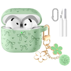 for Airpods 5 Case & Airpods 4 Cute Case Cover with Cleaner Kit Engraved Soft Silicone Protective Case for AirPods 4 & AirPods 5 with Flower Charm Keychain, Carabiner for Girly Women Men for Airpods 5 Case & Airpods 4 Cute Case Cover with Cleaner Kit Engraved Soft Silicone Protective Case for AirPods 4 & AirPods 5 with Flower Charm Keychain, Carabiner for Girly Women Men