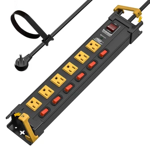 6-Outlet Metal Power Strip with Individual Switches 15A/1875W, 10FT Wide-spaced for Bulky Plugs, 1020J Surge Protector Power Strip with Cable Management for Garage Home Office Workshop School 6-Outlet Metal Power Strip with Individual Switches 15A/1875W, 10FT Wide-spaced for Bulky Plugs, 1020J Surge Protector Power Strip with Cable Management for Garage Home Office Workshop School