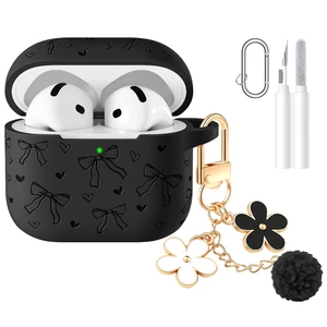 for Airpods 5 Case & Airpods 4 Cute Case Cover with Cleaner Kit Engraved Soft Silicone Protective Case for AirPods 4 & AirPods 5 with Flower Charm Keychain, Carabiner for Girly Women Men for Airpods 5 Case & Airpods 4 Cute Case Cover with Cleaner Kit Engraved Soft Silicone Protective Case for AirPods 4 & AirPods 5 with Flower Charm Keychain, Carabiner for Girly Women Men