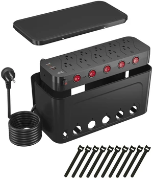 Power Strip with Cable Management Box, Large Cable Organizer Box, Black Power Strip Box with 10 AC and 3 USB,6 ft Flat Plug Extension Cord,Outlet Hider Charging Station,Hidden Desk Cord Organizer Power Strip with Cable Management Box, Large Cable Organizer Box, Black Power Strip Box with 10 AC and 3 USB,6 ft Flat Plug Extension Cord,Outlet Hider Charging Station,Hidden Desk Cord Organizer