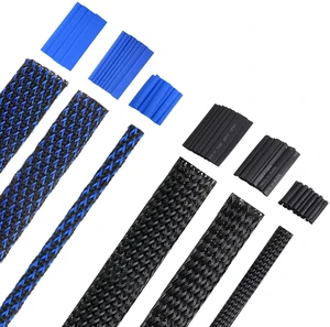 96ft Wire Loom Braided Cable 1/2, 1/4, 3/8 Inch,Black and Blue Wire Loom Braided Cable Sleeve Covers, with 127 Heat Shrink for Audio Video Cables, Protects from Pets, Flexible Organizer 96ft Wire Loom Braided Cable 1/2, 1/4, 3/8 Inch,Black and Blue Wire Loom Braided Cable Sleeve Covers, with 127 Heat Shrink for Audio Video Cables, Protects from Pets, Flexible Organizer