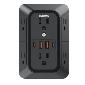 Wall Outlet Extender, 1050J Surge Protector, 6 Outlets 4 USB(2 USB-C),Black 3-Sided Multi Plug Outlet, 2.1in Wide Spaced Power Strip, 1875W, ETL Listed, Wall Plug for Home Office Dorm Travel Wall Outlet Extender, 1050J Surge Protector, 6 Outlets 4 USB(2 USB-C),Black 3-Sided Multi Plug Outlet, 2.1in Wide Spaced Power Strip, 1875W, ETL Listed, Wall Plug for Home Office Dorm Travel