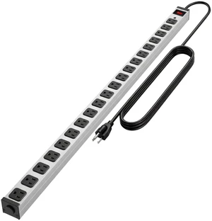 Long Metal 20 Outlet Wide Spaced Garage Industrial Heavy Duty 15 Ft Extension Cord Power Strip 15A, 125V, 1875W Silver&Black Long Metal 20 Outlet Wide Spaced Garage Industrial Heavy Duty 15 Ft Extension Cord Power Strip 15A, 125V, 1875W Silver&Black