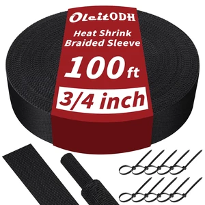 100 ft 3/4 in 2:1 Heat Shrink Braided Sleeving, Black Abrasion-resistant polyolefin and polyester sleeve for automotive wiring harness protection and cable management 100 ft 3/4 in 2:1 Heat Shrink Braided Sleeving, Black Abrasion-resistant polyolefin and polyester sleeve for automotive wiring harness protection and cable management