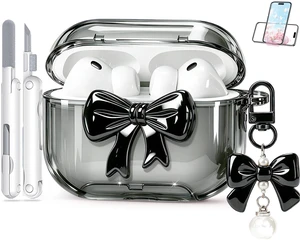 for AirPods Pro 3 Case 2025 with Safety Lock & Phone Stand, Cute Clear Pink 3D Bow Cover with Keychain & Cleaning Kit, Auto-Open TPU Protective Shell for AirPods Pro 3rd Generation Women Girls (Black) for AirPods Pro 3 Case 2025 with Safety Lock & Phone Stand, Cute Clear Pink 3D Bow Cover with Keychain & Cleaning Kit, Auto-Open TPU Protective Shell for AirPods Pro 3rd Generation Women Girls (Black)