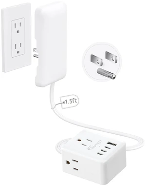 1.5FT Short Extension Cord with Outlet Cover, 3 Outlets and 4 USB Ports Flat Plug Power Strip, Outlet Concealer, Small, Wall Mountable, Flat Face Outlet Extender Hidden Behind Couch, Bed, White 1.5FT Short Extension Cord with Outlet Cover, 3 Outlets and 4 USB Ports Flat Plug Power Strip, Outlet Concealer, Small, Wall Mountable, Flat Face Outlet Extender Hidden Behind Couch, Bed, White