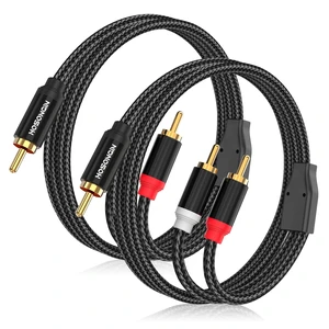 RCA Y Splitter Cable, 3.3Ft, 2Pack, 1 Male to 2 Male Audio Cable, Gold-Plated, Noise-Free Durable Braided Design RCA Adapter for Subwoofers, Amplifiers, TVs, Home Theater, Hi-Fi Systems RCA Y Splitter Cable, 3.3Ft, 2Pack, 1 Male to 2 Male Audio Cable, Gold-Plated, Noise-Free Durable Braided Design RCA Adapter for Subwoofers, Amplifiers, TVs, Home Theater, Hi-Fi Systems