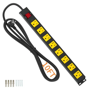 8 Outlet Metal Heavy Duty Long Power Strip, 2100J Surge Protector with 10 FT Extension Cord, Wide Spaced and Wall Mount Powerstrip for Home, Industrial, Workshop & Garage (10FT) 8 Outlet Metal Heavy Duty Long Power Strip, 2100J Surge Protector with 10 FT Extension Cord, Wide Spaced and Wall Mount Powerstrip for Home, Industrial, Workshop & Garage (10FT)