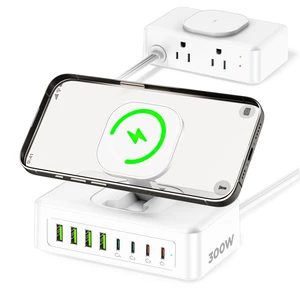 300W USB Charging Station, 11-in-1 USB C Power Strip Surge Protector, 2AC Outlets & 8USB Ports, 5ft Flat Plug Extension Cord with Multiple Devices, Desktop Charger for Home Office Desk 300W USB Charging Station, 11-in-1 USB C Power Strip Surge Protector, 2AC Outlets & 8USB Ports, 5ft Flat Plug Extension Cord with Multiple Devices, Desktop Charger for Home Office Desk
