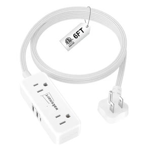 Flat Plug Extension Cord 6 Feet with 4 AC Outlets 3 USB Ports (5V/3.4A 17W) Flat Plug Power Strip Compact for College Dorm, Travel, Home, White Flat Plug Extension Cord 6 Feet with 4 AC Outlets 3 USB Ports (5V/3.4A 17W) Flat Plug Power Strip Compact for College Dorm, Travel, Home, White