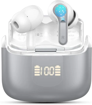 Wireless Earbud Bluetooth 5.4 Headphones, Hi-Fi Stereo Ear Buds with 4 ENC Cancelling Mics, 40H in-Ear Earphones IP7 Waterproof Sports, LED Display, Mini Headset for Laptop Pad TV Android/iOS, Grey Wireless Earbud Bluetooth 5.4 Headphones, Hi-Fi Stereo Ear Buds with 4 ENC Cancelling Mics, 40H in-Ear Earphones IP7 Waterproof Sports, LED Display, Mini Headset for Laptop Pad TV Android/iOS, Grey