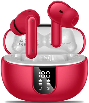Wireless Earbuds, 2024 Wireless Headphones HiFi Stereo Earphones with 4 ENC Noise Canceling Mic, 42Hs Playtime In Ear Earbud, Bluetooth 5.3 Sport Earphones with LED Power Display for Android iOS Red Wireless Earbuds, 2024 Wireless Headphones HiFi Stereo Earphones with 4 ENC Noise Canceling Mic, 42Hs Playtime In Ear Earbud, Bluetooth 5.3 Sport Earphones with LED Power Display for Android iOS Red