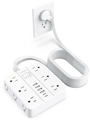 Extension Cord Power Strip, 20Ft Flat Plug Extension Cord 12 Widely Spaced Multiple Outlets 6 USB (2 USB C Ports), Outlet Extender with Power Switch for Home Office Supplies, White Extension Cord Power Strip, 20Ft Flat Plug Extension Cord 12 Widely Spaced Multiple Outlets 6 USB (2 USB C Ports), Outlet Extender with Power Switch for Home Office Supplies, White