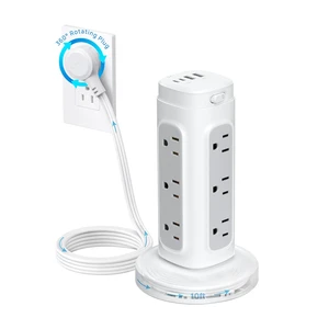 Rotating Plug Power Strip Tower with Semi-Retractable Cord 10 ft Space-Saving Vertical Tower Surge Protector 1700J, 12 AC, 4 USB PD 20W, Home Office Desk Supplies Dorm Room Essentials, White Rotating Plug Power Strip Tower with Semi-Retractable Cord 10 ft Space-Saving Vertical Tower Surge Protector 1700J, 12 AC, 4 USB PD 20W, Home Office Desk Supplies Dorm Room Essentials, White