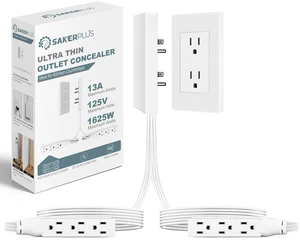 Outlet Concealer Power Strip-Outlet Cover Extender with 3AC Outlets-5ft Flat Plug Extension Cord,Universal Size,1625W for Kitchen, Home and Office,Child & Pet Safe(Dual 5 Foot) Outlet Concealer Power Strip-Outlet Cover Extender with 3AC Outlets-5ft Flat Plug Extension Cord,Universal Size,1625W for Kitchen, Home and Office,Child & Pet Safe(Dual 5 Foot)