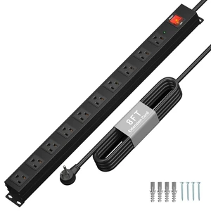 10 Outlet Heavy Duty Power Strip with Surge Protector 2100J,15A/1875W Wall Mount Design, 8FT Extension Cord & Safety Switch for Home Office, Workshop, Gaming Setup, Studio - Black 10 Outlet Heavy Duty Power Strip with Surge Protector 2100J,15A/1875W Wall Mount Design, 8FT Extension Cord & Safety Switch for Home Office, Workshop, Gaming Setup, Studio - Black