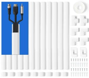 204in Wall Cord Cover Kit with Complete Accessories, White Cord Hider Self-Adhesive Wire Covers for Wall-Mounted TV Cords, Paintable Cable Raceway Concealer, 12 Sections L15.7in Each, W1in H0.5in 204in Wall Cord Cover Kit with Complete Accessories, White Cord Hider Self-Adhesive Wire Covers for Wall-Mounted TV Cords, Paintable Cable Raceway Concealer, 12 Sections L15.7in Each, W1in H0.5in