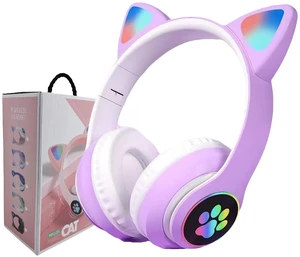 Cat Wireless Headphones for Kids & Adults, Bluetooth Foldable & Wired Multi-Function LED Light Up Over Ear Headphones with Mic and Volume Control for iPhone/iPad/Laptop/PC(Lilac) Cat Wireless Headphones for Kids & Adults, Bluetooth Foldable & Wired Multi-Function LED Light Up Over Ear Headphones with Mic and Volume Control for iPhone/iPad/Laptop/PC(Lilac)