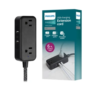 2-Outlet Braided Extension Cord, 1 USB-C, 2 Type-A Ports Multiple Outlets, Flat Plug Power Strip, Power Strip with USB Ports, ETL Listed, Black, SPS3564B/37 2-Outlet Braided Extension Cord, 1 USB-C, 2 Type-A Ports Multiple Outlets, Flat Plug Power Strip, Power Strip with USB Ports, ETL Listed, Black, SPS3564B/37