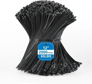 Zip Ties 12 Inch -2500 Pcs Black Zip Ties for Indoor and Outdoor Use 60lbs Tensile Strength Zip Ties, Self-Locking Cable Ties, UV Resistant Flame Retardant Nylon Zipties Cable Management Zip Ties 12 Inch -2500 Pcs Black Zip Ties for Indoor and Outdoor Use 60lbs Tensile Strength Zip Ties, Self-Locking Cable Ties, UV Resistant Flame Retardant Nylon Zipties Cable Management