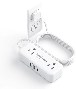 Flat Plug Extension Cord 5 Ft with 4 AC Outlets 3 USB Ports (5V/3.4A 17W) Flat Plug Power Strip Compact for College Dorm, Travel, Home, White Flat Plug Extension Cord 5 Ft with 4 AC Outlets 3 USB Ports (5V/3.4A 17W) Flat Plug Power Strip Compact for College Dorm, Travel, Home, White