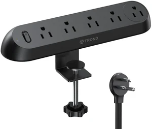 Power Strip Desk Clamp, Flat Plug 6ft Cord, 1700J, ETL Listed Surge Protector Power Strip with 5 AC Outlets, Fits 1.97 inch Tabletop Edge, for Home Office Desk Accessories, Black Power Strip Desk Clamp, Flat Plug 6ft Cord, 1700J, ETL Listed Surge Protector Power Strip with 5 AC Outlets, Fits 1.97 inch Tabletop Edge, for Home Office Desk Accessories, Black