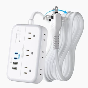2 Prong Power Strip, 1875W/15A 2 Prong to 3 Prong Outlet Adapter, Power Strip with 4 USB Ports(2 USB C), 5 FT Rotating Flat Plug Extension Cord for Old House, Wall Mount 2 Prong Power Strip, 1875W/15A 2 Prong to 3 Prong Outlet Adapter, Power Strip with 4 USB Ports(2 USB C), 5 FT Rotating Flat Plug Extension Cord for Old House, Wall Mount