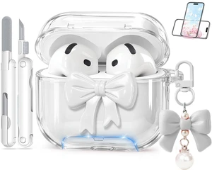 for Airpods 5/4 Case Pink with Safety Lock & Phone Stand, 3D Bow Clear Case with Cute Keychain & Cleaning Kit for Apple Airpods 4/5th (2024/2026) Generation Soft TPU Cover for Girls Women (White) for Airpods 5/4 Case Pink with Safety Lock & Phone Stand, 3D Bow Clear Case with Cute Keychain & Cleaning Kit for Apple Airpods 4/5th (2024/2026) Generation Soft TPU Cover for Girls Women (White)