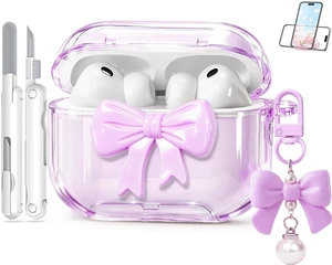 for Airpods Pro 3 Case Pink 2025 with Safety Lock & Phone Stand, Bow Clear iPod Pro 3 Cases with Cute Keychain & Cleaning Kit, Soft TPU Cover for AirPods Pro 3rd Generation Case Girls Women (Purple) for Airpods Pro 3 Case Pink 2025 with Safety Lock & Phone Stand, Bow Clear iPod Pro 3 Cases with Cute Keychain & Cleaning Kit, Soft TPU Cover for AirPods Pro 3rd Generation Case Girls Women (Purple)