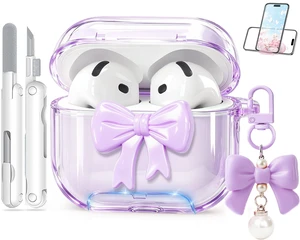 for Airpods 5/4 Case Pink with Safety Lock & Phone Stand, 3D Bow Clear Case with Cute Keychain & Cleaning Kit for Apple Airpods 4/5th (2024/2026) Generation Soft TPU Cover for Girls Women (Purple) for Airpods 5/4 Case Pink with Safety Lock & Phone Stand, 3D Bow Clear Case with Cute Keychain & Cleaning Kit for Apple Airpods 4/5th (2024/2026) Generation Soft TPU Cover for Girls Women (Purple)
