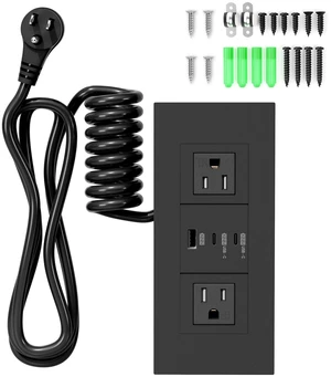 Recessed Drawer Outlet Kit with PD 20W Charging, 3 USB and 2 AC Outlets Clutter-Free Furniture Power Strip with 1 USB-A and 2 USB-C Ports, 12 Amp AC Outlets, 7.2 ft Cord, Spring Cable, Black Recessed Drawer Outlet Kit with PD 20W Charging, 3 USB and 2 AC Outlets Clutter-Free Furniture Power Strip with 1 USB-A and 2 USB-C Ports, 12 Amp AC Outlets, 7.2 ft Cord, Spring Cable, Black
