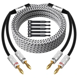 14 AWG Speaker Cable Wire 12 Feet with Gold-Plated Banana Tip Plugs-CL2 Rated-in Wall-Heavy Duty Nylon Braided, Oxygen-Free Copper (OFC)-White-with 5 Cable Ties 14 AWG Speaker Cable Wire 12 Feet with Gold-Plated Banana Tip Plugs-CL2 Rated-in Wall-Heavy Duty Nylon Braided, Oxygen-Free Copper (OFC)-White-with 5 Cable Ties