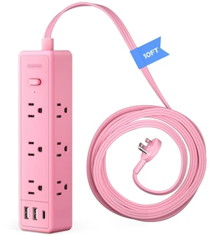 Pink Power Strip, Power Strip 9 Outlets 3 USB Ports(1 USB C), Flat Extension Cord 10FT Wall Mount, 1080J, Multiple Outlets for for Home Office, Vanity Desk, Nightstand,Women Pink Power Strip, Power Strip 9 Outlets 3 USB Ports(1 USB C), Flat Extension Cord 10FT Wall Mount, 1080J, Multiple Outlets for for Home Office, Vanity Desk, Nightstand,Women