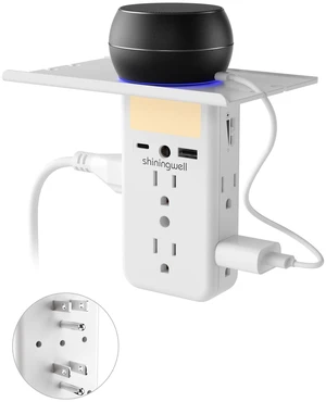 Multi Plug Wall Outlet Extender, USB Ports with Shelf & Night Light, White 3-Side Flat Outlet Splitter, 2 USB Charging Ports (1A/1C), Multi Plug Wall Outlet with Shelf & Storage for Home Office Multi Plug Wall Outlet Extender, USB Ports with Shelf & Night Light, White 3-Side Flat Outlet Splitter, 2 USB Charging Ports (1A/1C), Multi Plug Wall Outlet with Shelf & Storage for Home Office
