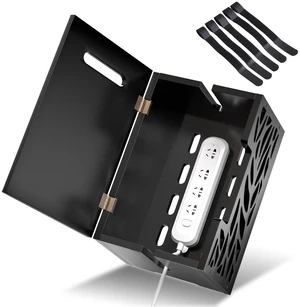 Large Cable Management Box, Cord Hider for Power Strip, Black Cord Hider Box & Cable Organizer Box, practical storage box conceals messy power strip, TV, floor cables for home office Large Cable Management Box, Cord Hider for Power Strip, Black Cord Hider Box & Cable Organizer Box, practical storage box conceals messy power strip, TV, floor cables for home office