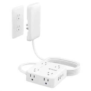 Flat Power Strip with Outlet Cover, 10FT Long Extension Cord 8 AC Outlets with 2 USB A & 2 USB C Ports, 1700J Surge Protector, Flat Wall Plug Compact for Home Office Dorm Room Essentials Flat Power Strip with Outlet Cover, 10FT Long Extension Cord 8 AC Outlets with 2 USB A & 2 USB C Ports, 1700J Surge Protector, Flat Wall Plug Compact for Home Office Dorm Room Essentials