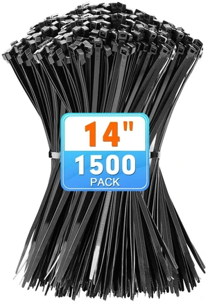 14 Inch Black Nylon Zip Ties, 1500 Pack Self-Locking 50lb Tensile UV Resistant Construction, HeavyDuty Performance, Suitable For Both Indoor And Outdoor Securing Applications 14 Inch Black Nylon Zip Ties, 1500 Pack Self-Locking 50lb Tensile UV Resistant Construction, HeavyDuty Performance, Suitable For Both Indoor And Outdoor Securing Applications