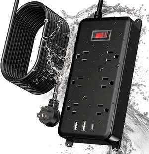 Outdoor Power Strip Weatherproof, 10FT Outdoor Extension Cord - 6 Outlets -Waterproof Surge Protector, Shockproof Overload Protection Electrical Outlet for Home/Outdoor Patio, Christmas Lights (10FT) Outdoor Power Strip Weatherproof, 10FT Outdoor Extension Cord - 6 Outlets -Waterproof Surge Protector, Shockproof Overload Protection Electrical Outlet for Home/Outdoor Patio, Christmas Lights (10FT)