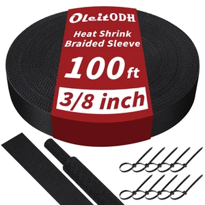100 ft 3/8 in 2:1 Heat Shrink Braided Sleeving, Black Abrasion-resistant polyolefin and polyester sleeve for automotive wiring harness protection and cable management 100 ft 3/8 in 2:1 Heat Shrink Braided Sleeving, Black Abrasion-resistant polyolefin and polyester sleeve for automotive wiring harness protection and cable management