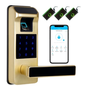 Smart Door Lock, Heavy Duty 5 in 1 Keyless Entry Door Lock, Full App Digital Keypad Lock, Reversible Handle with Fingerprints and Passcodes for Family/Office/Apartment (Gold) Smart Door Lock, Heavy Duty 5 in 1 Keyless Entry Door Lock, Full App Digital Keypad Lock, Reversible Handle with Fingerprints and Passcodes for Family/Office/Apartment (Gold)