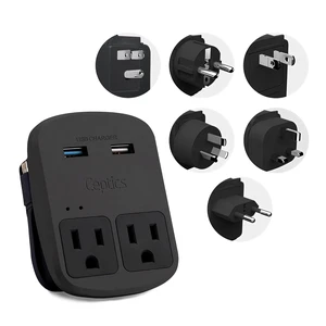 World Travel Adapter Kit - QC 3.0 Dual USB + Dual US Outlets, Surge Protection, Perfect For Europe, UK, China, Australia, Japan, Perfect For Laptop, Cell Phones, Cameras - Safe ETL - Black World Travel Adapter Kit - QC 3.0 Dual USB + Dual US Outlets, Surge Protection, Perfect For Europe, UK, China, Australia, Japan, Perfect For Laptop, Cell Phones, Cameras - Safe ETL - Black