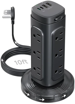 Semi-Retractable Power Strip Tower 10 ft for Easy Cable Management Space-Saving Vertical Tower Surge Protector 1700J, Flat Plug, 12 AC, 4 USB PD 20W, Home Office Desk Dorm Essentials, Black Semi-Retractable Power Strip Tower 10 ft for Easy Cable Management Space-Saving Vertical Tower Surge Protector 1700J, Flat Plug, 12 AC, 4 USB PD 20W, Home Office Desk Dorm Essentials, Black