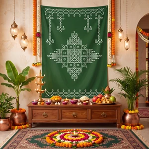Indian Varalakshmi Pooja Backdrop Kolam Decor, Dark Green, 7x5ft Traditional Diwali Rangoli Wall Hanging, Ratham Muggu Vratam Tapestry, for Home Wedding Bedroom Living Room Photo Background Indian Varalakshmi Pooja Backdrop Kolam Decor, Dark Green, 7x5ft Traditional Diwali Rangoli Wall Hanging, Ratham Muggu Vratam Tapestry, for Home Wedding Bedroom Living Room Photo Background