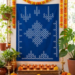 Indian Pooja Backdrop Decor Traditional Kolam, Dark Blue, 7x5ft Varalakshmi Diwali Rangoli Wall Hanging, Ratham Muggu Vratam Tapestry, for Home Wedding Bedroom Living Room Photo Background Indian Pooja Backdrop Decor Traditional Kolam, Dark Blue, 7x5ft Varalakshmi Diwali Rangoli Wall Hanging, Ratham Muggu Vratam Tapestry, for Home Wedding Bedroom Living Room Photo Background