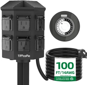 Outdoor Power Strip Waterproof, 24 Hour Mechanical Timer, 100 FT Extension Cord, 6 Grounded Outlets for Outdoor Lights, ETL Listed (100 FT) Outdoor Power Strip Waterproof, 24 Hour Mechanical Timer, 100 FT Extension Cord, 6 Grounded Outlets for Outdoor Lights, ETL Listed (100 FT)