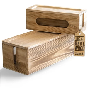 Set of 2 Wooden Cable Management Boxes, Large and Medium Cord Organizer to Hide Wires and Power Strips for TV, Desk, Computer, Cable Storage and Organization, Dark Brown Set of 2 Wooden Cable Management Boxes, Large and Medium Cord Organizer to Hide Wires and Power Strips for TV, Desk, Computer, Cable Storage and Organization, Dark Brown