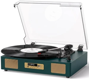 Vinyl Record Player Bluetooth Turntable with Built in Stereo Speakers USB Recording Belt Drive 3 Speeds LP Player Support RCA Output, Auto Stop, Digital Display, Dark Green & Broze Gold Vinyl Record Player Bluetooth Turntable with Built in Stereo Speakers USB Recording Belt Drive 3 Speeds LP Player Support RCA Output, Auto Stop, Digital Display, Dark Green & Broze Gold